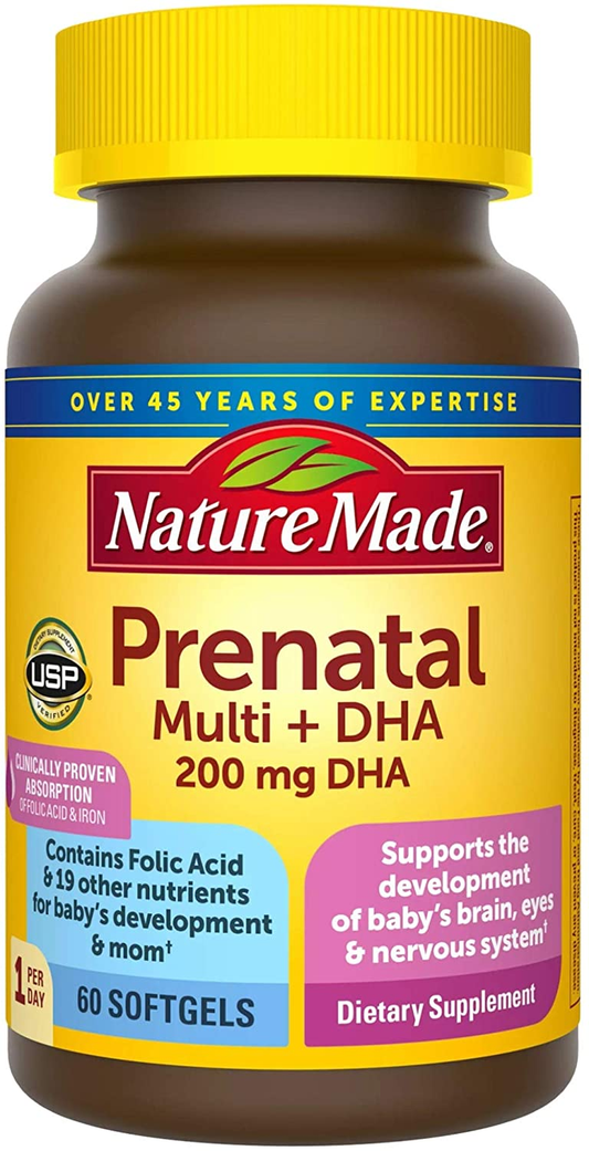 Prenatal with Folic Acid + DHA, Dietary Supplement for Daily Nutritional Support, 60 Softgels, 60 Day Supply