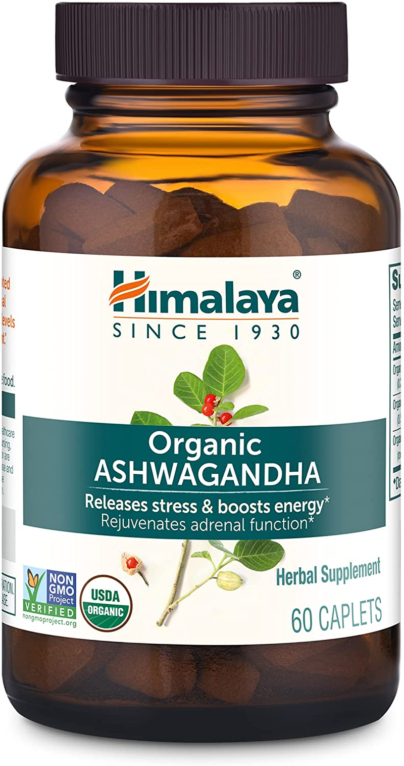 Organic Ashwagandha, 2 Month Supply for Stress Relief, USDA Certified Organic, Non-Gmo, Gluten-Free Supplement, 100% Ashwagandha Powder & Extract, 670 Mg, 60 Caplets