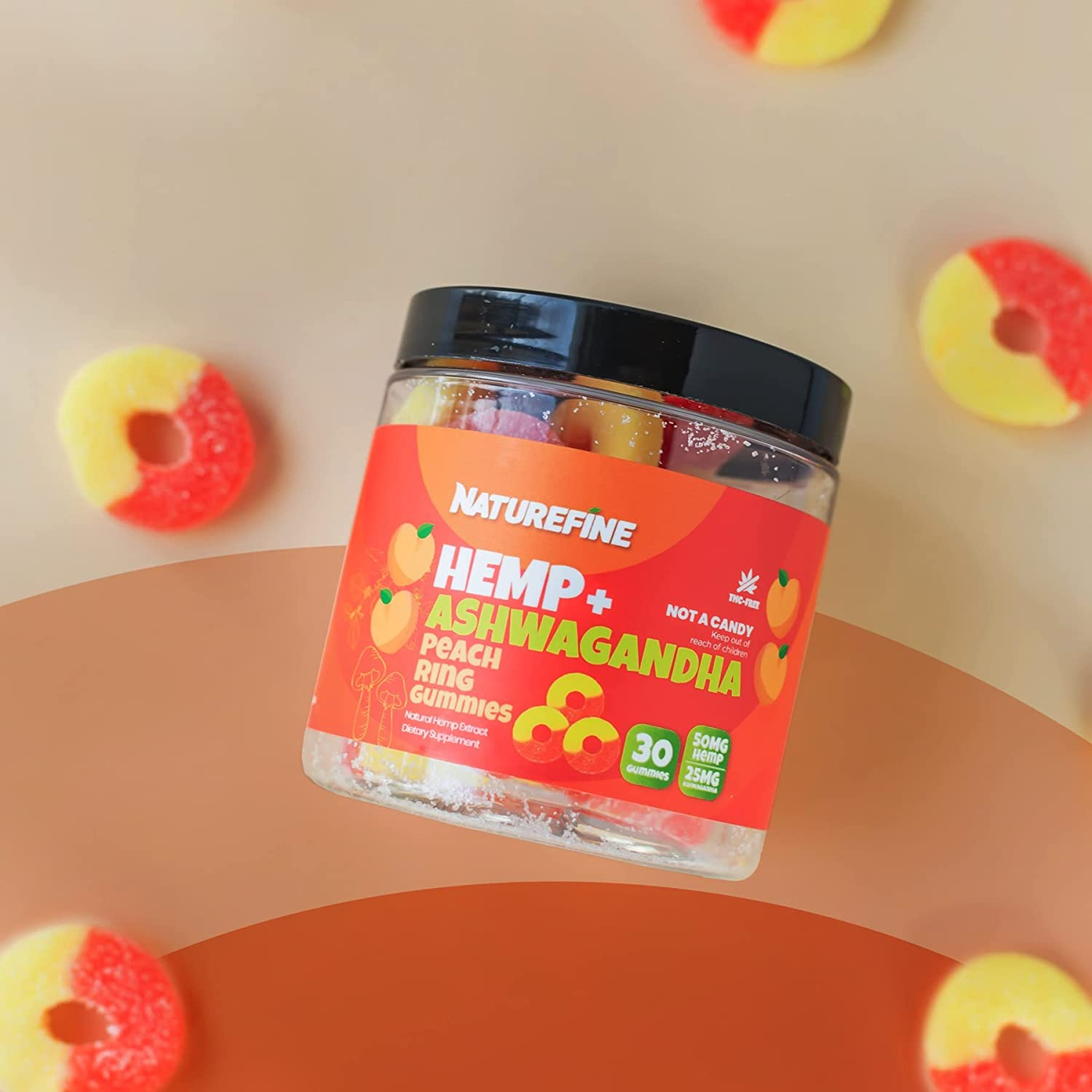 Hemp Gummies Ashwagandha Gummies, 30 X-Large Peach Rings