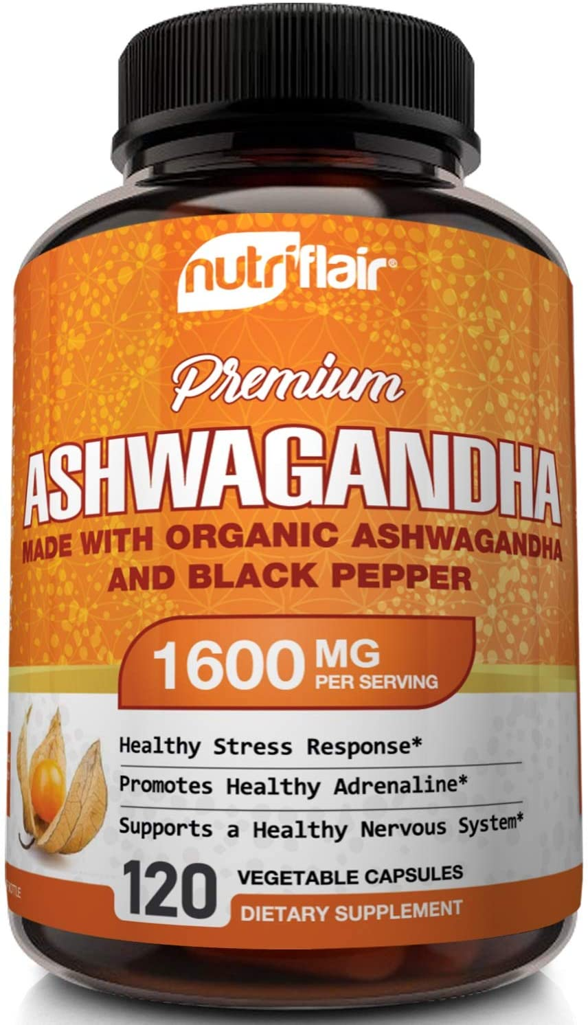 Organic Ashwagandha Capsules 1600Mg with Black Pepper, 120 Vegan Pills - Powerful Root Powder Supplement - Stress Anxiety Relief, Immune, Mood Enhancer, Energy, Adrenal and Thyroid Support