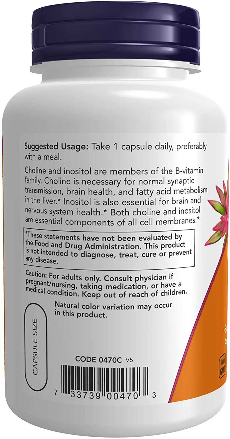 Supplements, Choline & Inositol 500 Mg, Healthy Nerve Transmission*, Nervous System Health*, 100 Capsules