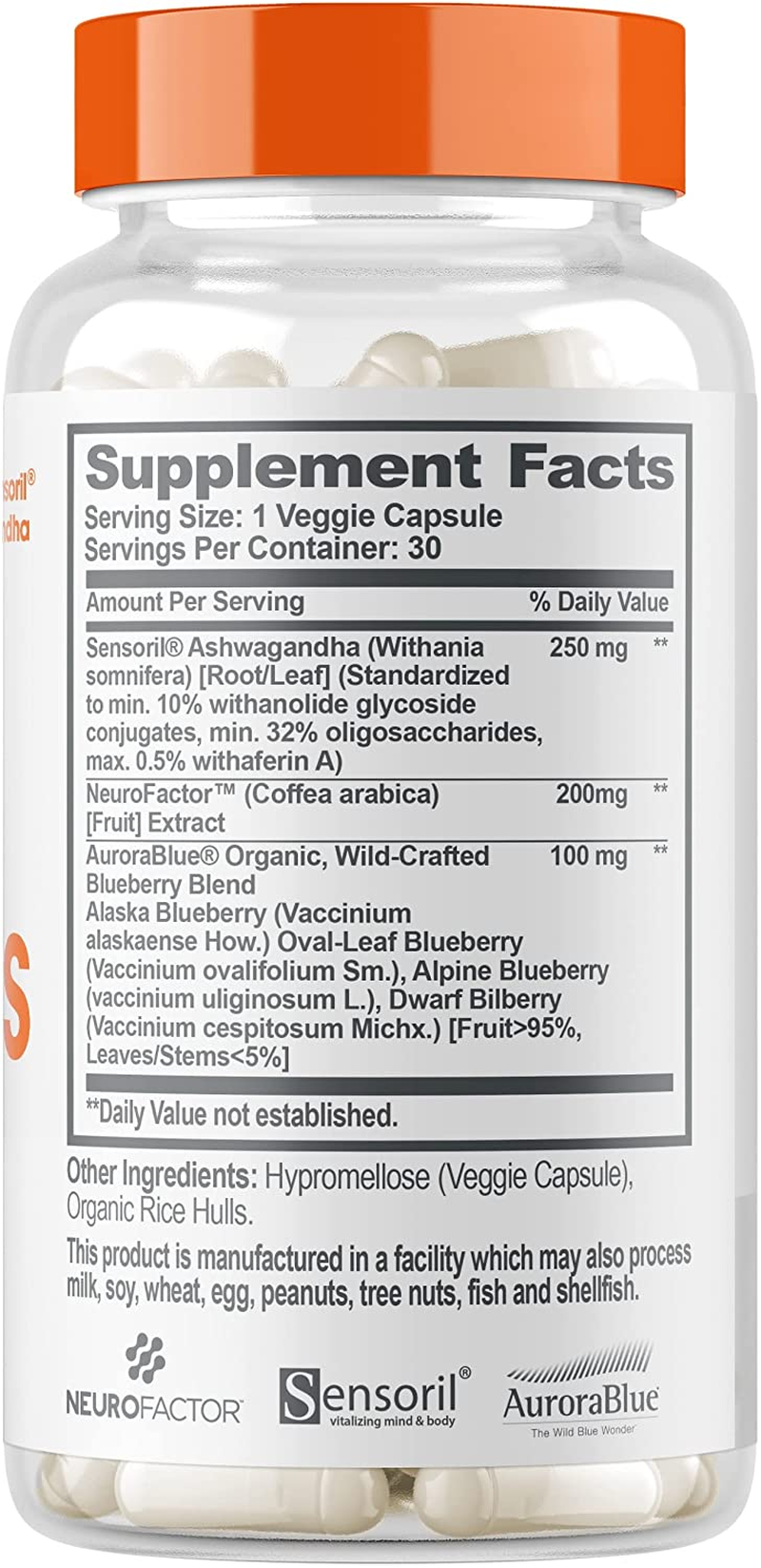 Genius Supplement W/ Ashwagandha, Nootropic Brain Booster & Memory Support W/ Blueberry Extract, Natural Focus, Energy & Serotonin, Calm & Cortisol 30 Capsules