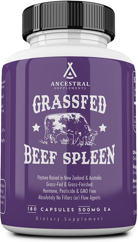 Grass Fed Beef Spleen, Hormone, Pesticide & GMO Free, Absolutely No Fillers (Or) Flow Agents, 500 MG Each Capsule, 180 Capsules