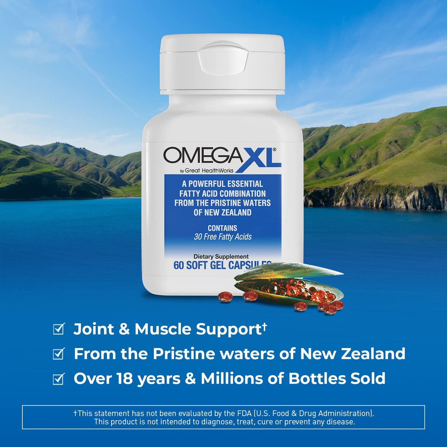 Support for Joint & Muscle Health, Mobility & Joint Pain Relief - 30+ Fatty Acids Green-Lipped Mussels No Fishy Aftertaste - 60 Softgels