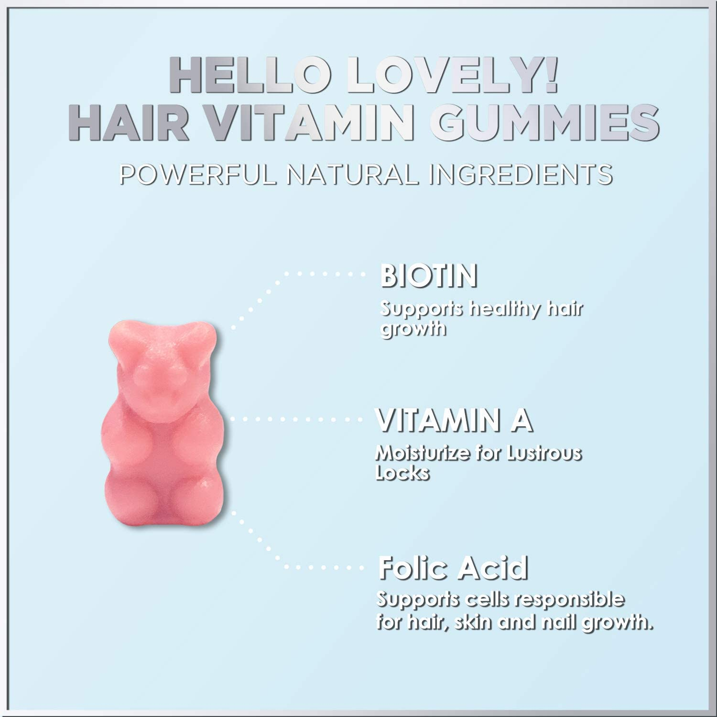 Hello Lovely Hair Vitamins Gummies with Biotin 5000 Mcg Vitamin E & C Support Hair Growth, Premium Vegetarian, Non-Gmo, for Stronger, Beautiful Hair & Nails, Red Berry Supplement - 60 Gummy Bears