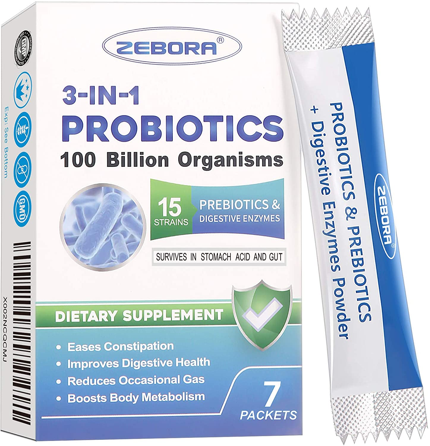 Probiotics for Women 100 Billion CFU with Prebiotics and Enzymes, Probiotic Powder for Adult, Men, Kids, Shelf Stable Probiotic Supplement for Digestive Health