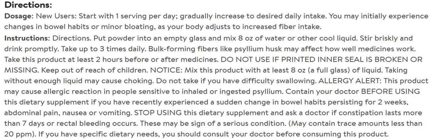 Sugar-Free Fiber Supplement, 180 Servings, 4-In-1 Psyllium Husk Powder, Orange Smooth Sugar Free, 36.8 Ounce, 2.3 Pound (Pack of 1)