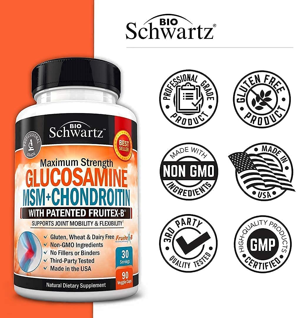 Glucosamine Chondroitin MSM Triple Strength Joint Supplement with Collagen Turmeric Curcumin - Supports Healthy Inflammatory Activity & Joint Hip Back Knees Hands Health for Seniors & Adults - 90Ct