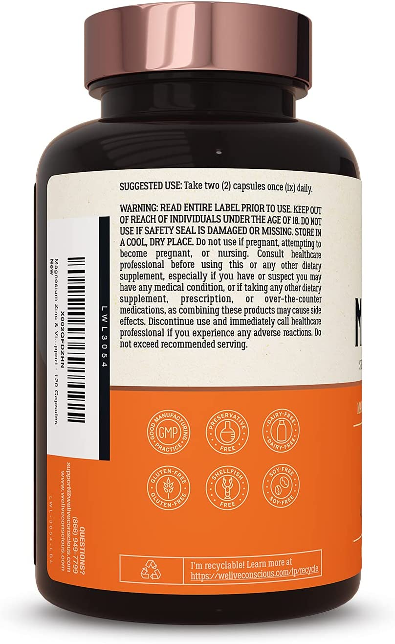 Magnesium Zinc & Vitamin D3 - Most Bioavailable Forms of Magnesium - Malate, Glycinate, Citrate - Magwell by Livewell | Bone & Heart Health, Immune System Support - 120 Capsules