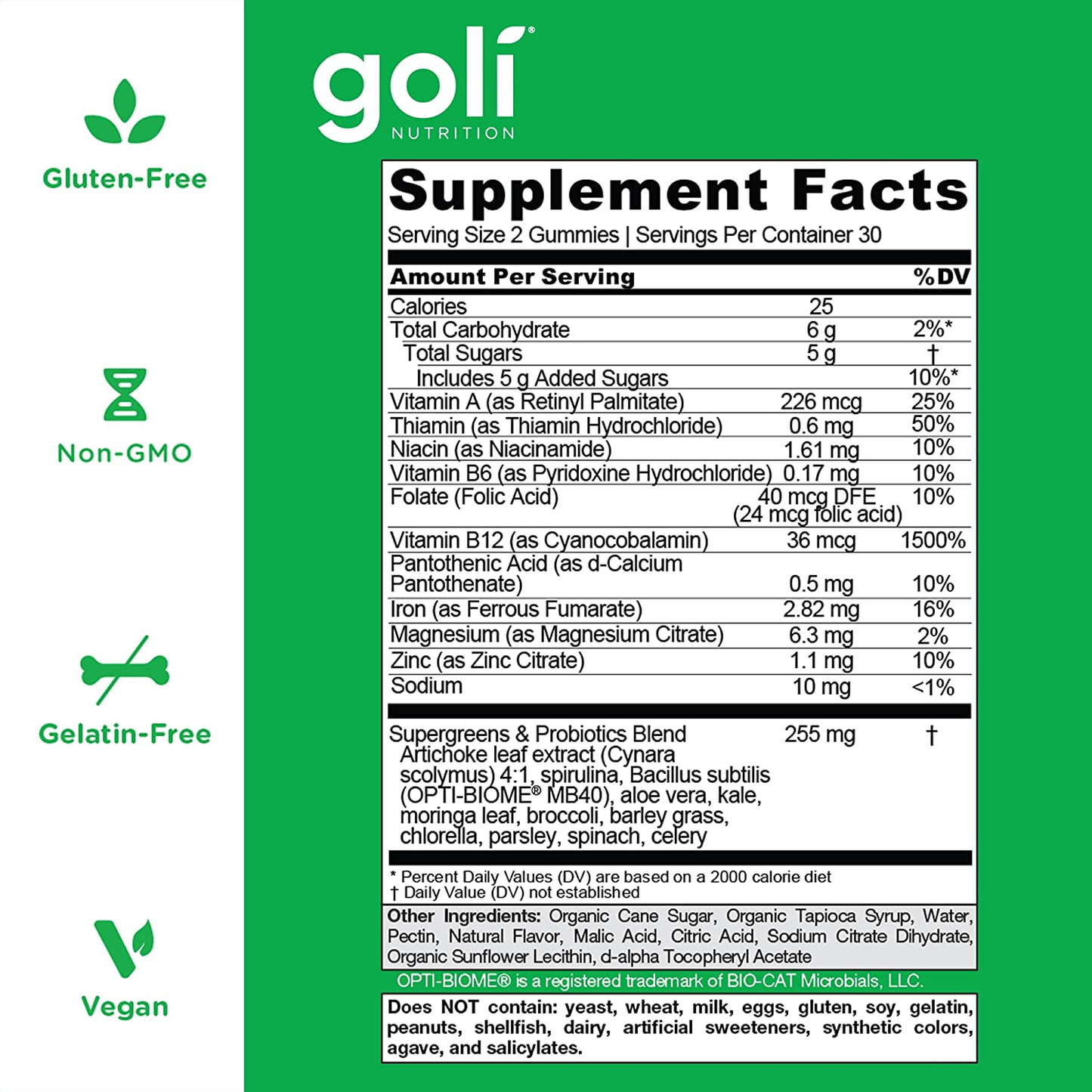 SUPERGREENS Vitamin Gummy - 60 Count - with Essential Vitamins and Minerals. Health from Within. (Plant-Based, Vegan, Gluten-Free & Gelatin Free).