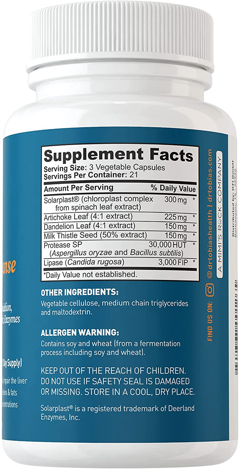 Liver 21 Day Cleanse, Herbal Liver Detox Cleanse with Solarplast, Artichoke Extract, Milk Thistle & Dandelion Extract, for Liver Cleanse & Detox, 63 Vegetable Capsules (3 Daily)