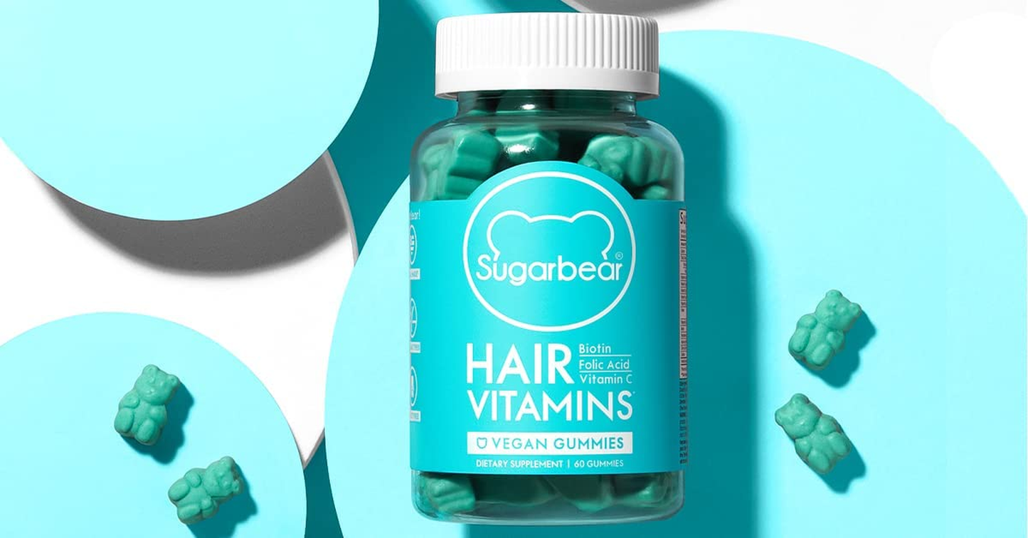 Sugarbear Vegan Hair Gummy Vitamins with Biotin, Vitamin C, Vitamin B-12, Zinc for Hair Skin & Nails (1 Month Supply)