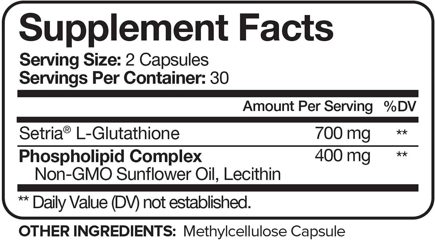 Liposomal Glutathione Setria® 700Mg - 60 Capsules - Pure Reduced Glutathione - Master Antioxidant for Optimal Cell Protection, Liver Detox, Cardiovascular Health, Brain and Immune Function