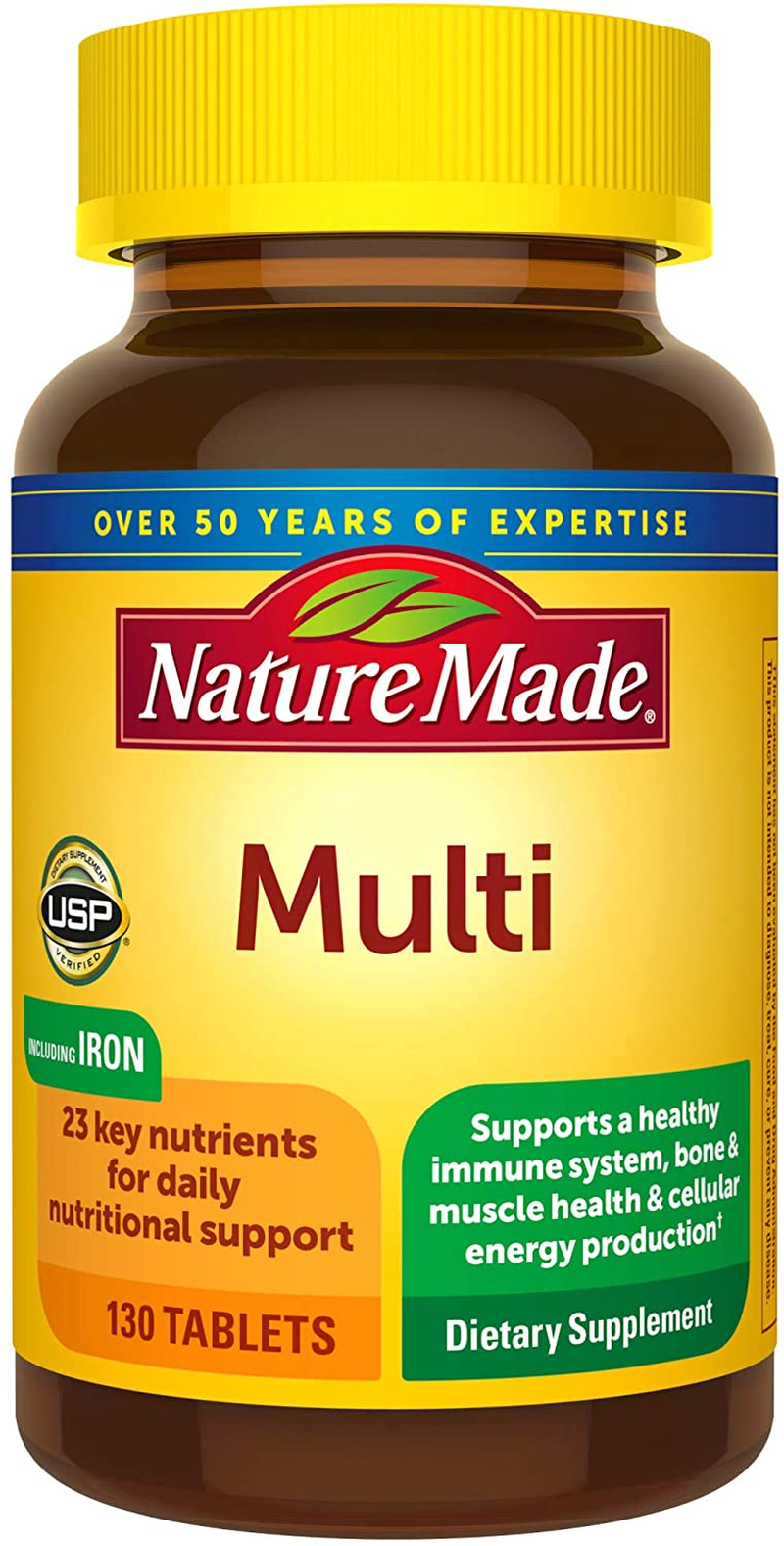 Multivitamin Tablets with Iron, Dietary Supplement for Daily Nutritional Support, 130 Tablets, 130 Day Supply