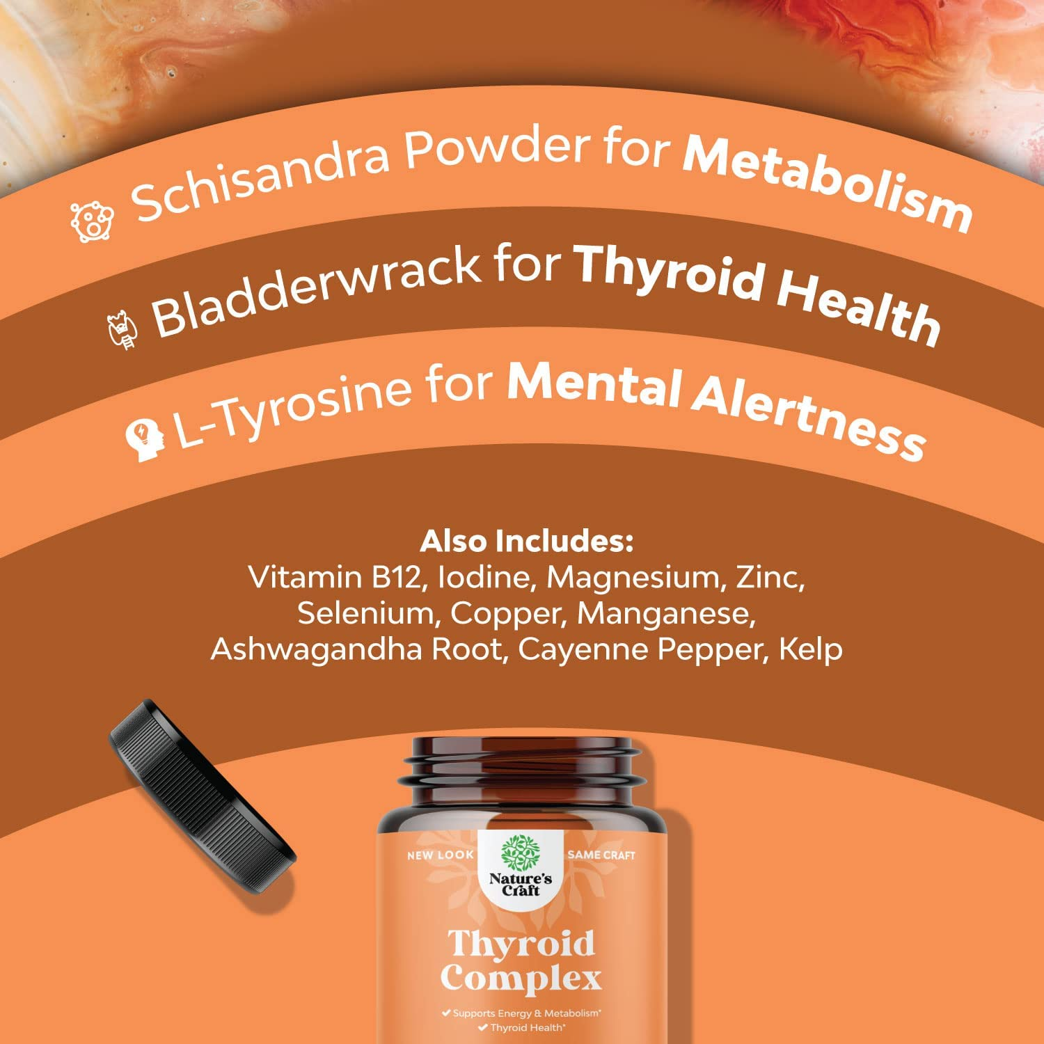 Herbal Adrenal and Thyroid Support Complex - Iodine Thyroid Supplement with L Tyrosine Bladderwrack Kelp Selenium and Ashwagandha - Mood Enhancer Energy Supplement for Thyroid Health - 60 Capsules