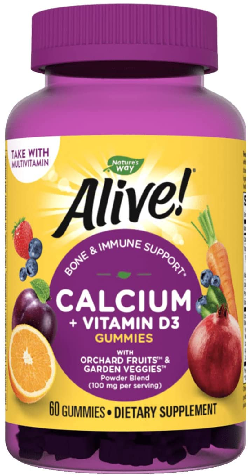 Premium Calcium + D3 Gummy + Orchard Fruits/Garden Veggies Blend, 60 Cherry & Strawberry Gummies