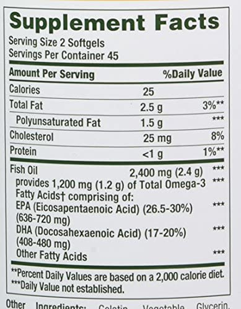 Nature’S Bounty Fish Oil, Supports Heart Health, 2400Mg, Coated Softgels, 90 Ct.