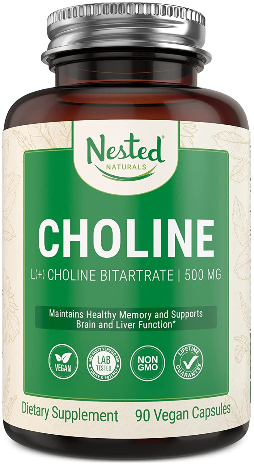 Choline Bitartrate 500Mg | Supports Cognitive Function | 100% Vegan & Non-Gmo Choline