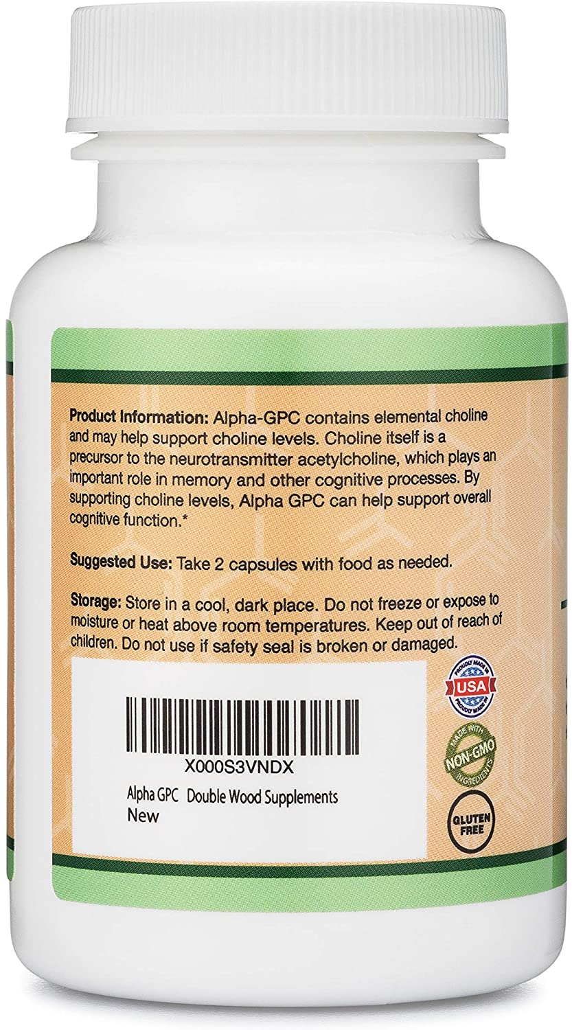 Alpha GPC Choline Capsules - 60 Count, 600Mg Servings – Brain Support Aid That Supports Focus, Memory, Motivation, and Energy - (Made in the USA) Brain Support Supplement by