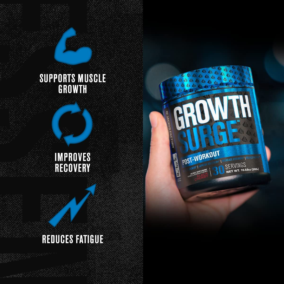 Growth Surge Post Workout Muscle Builder with Creatine, Betaine, L-Carnitine L-Tartrate - Daily Muscle Building & Recovery Supplement - 30 Servings, Black Cherry Flavor