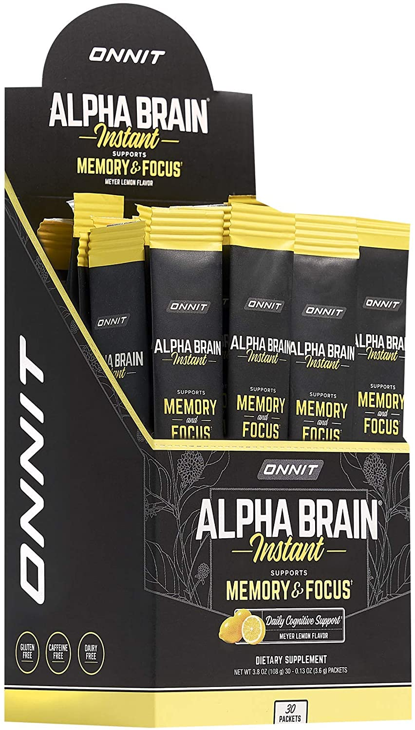 Alpha Brain Instant - Meyer Lemon Flavor - Nootropic Brain Booster Memory Supplement - Brain Support for Focus, Energy & Clarity - Alpha GPC Choline, Cats Claw, L-Theanine, Bacopa - 30Ct