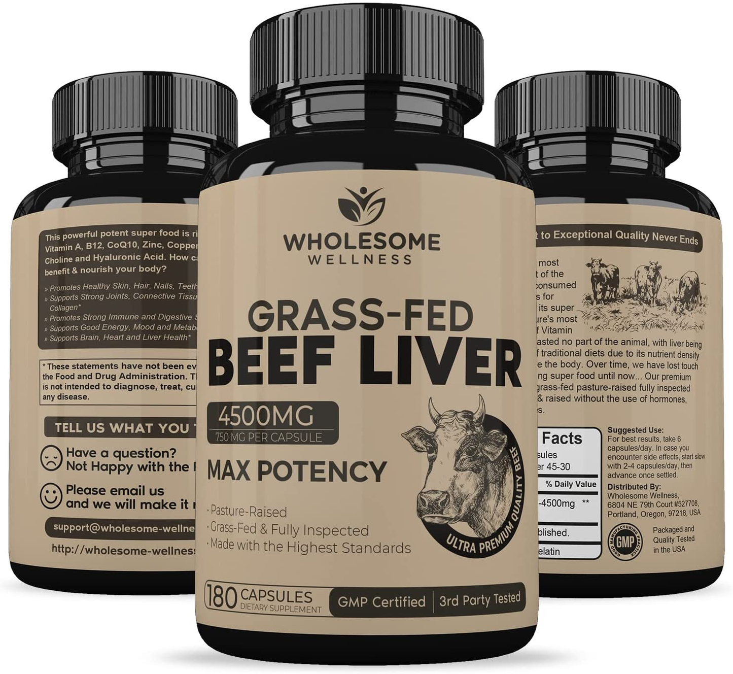 Grass Fed Desiccated Beef Liver Capsules (180 Pills, 750Mg Each) - Natural Iron, Vitamin A, B12 for Energy - Humanely Pasture Raised Undefatted in New Zealand without Hormones or Chemicals