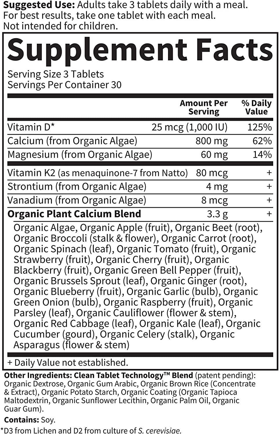 Mykind Organics Plant Calcium Supplement Made from Whole Foods with Magnesium, Vitamin D as D3, and Vitamin K as MK7, Gluten-Free - 30 Day Count