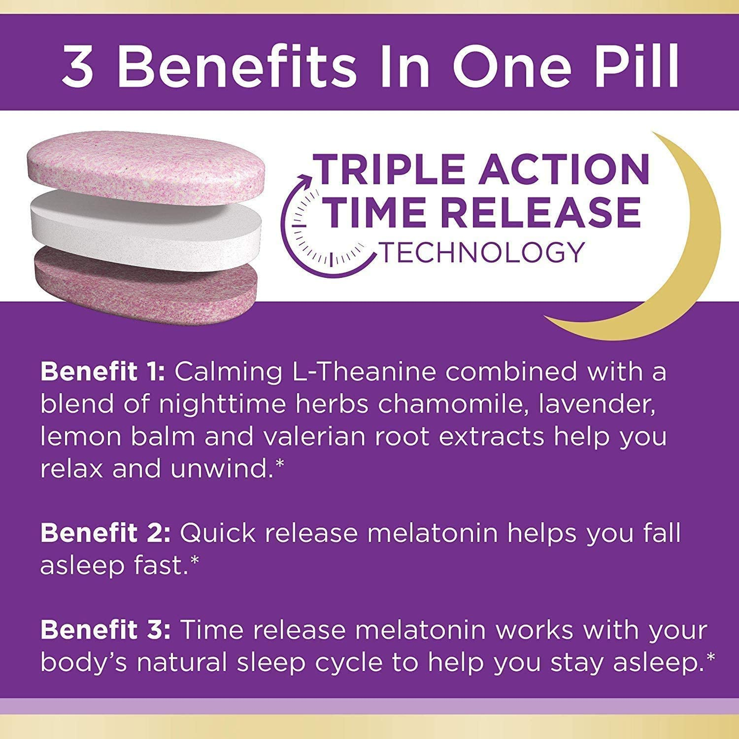 Melatonin by , Sleep3 Maximum Strength 100% Drug Free Sleep Aid, Dietary Supplement, L-Theanine & Nighttime Herbal Blend Time Release Technology, 10Mg, 30 Tri-Layered Tablets