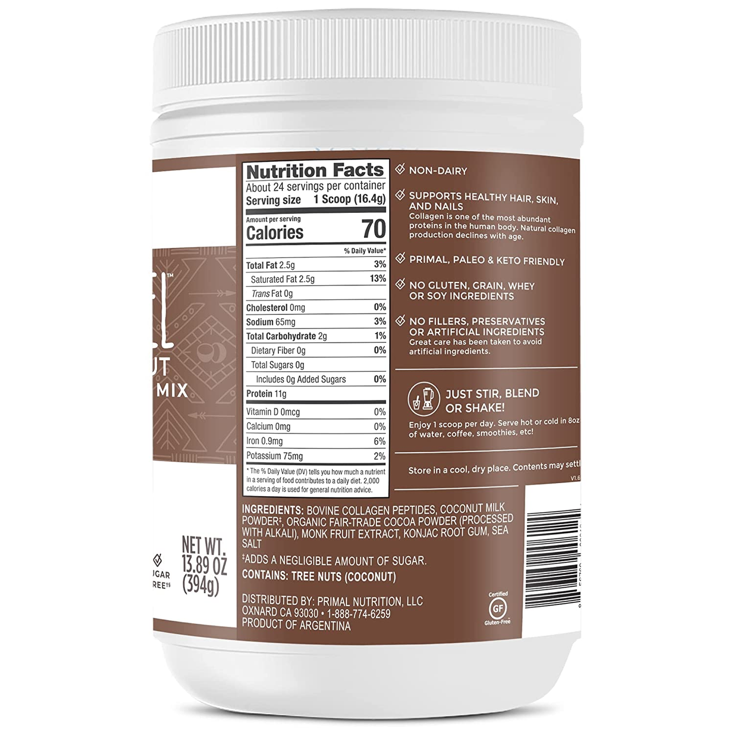 Collagen Fuel Collagen Peptide Drink Mix, Chocolate Coconut, No Dairy Coffee Creamer and Smoothie Booster, 13.9 Ounces