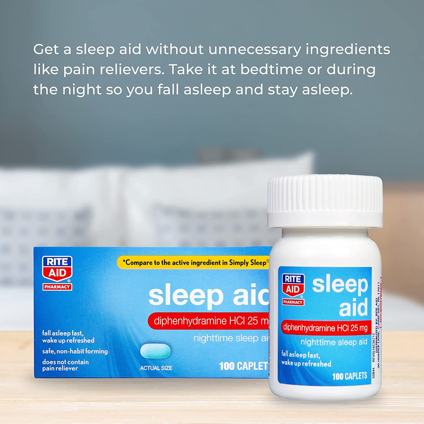 Nighttime Sleep Aid Diphenhydramine HCI 25 Mg, 100 Mini Caplets | Non-Habit Forming Sleep Supplement | Best Sleep Aid for Insomnia | Insomnia Relief and Anxiety Relief Items Natural Sleep Aid