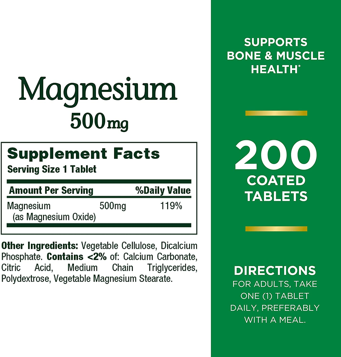 Nature’S Bounty Magnesium, Bone and Muscle Health, Tablets, 500 Mg, 200 Ct