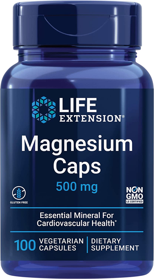 Magnesium Caps 500 Mg – Essential Mineral Blend for Cardiovascular & Whole-Body Health – Gluten-Free, Non-Gmo, Vegetarian -100 Vegetarian Capsules