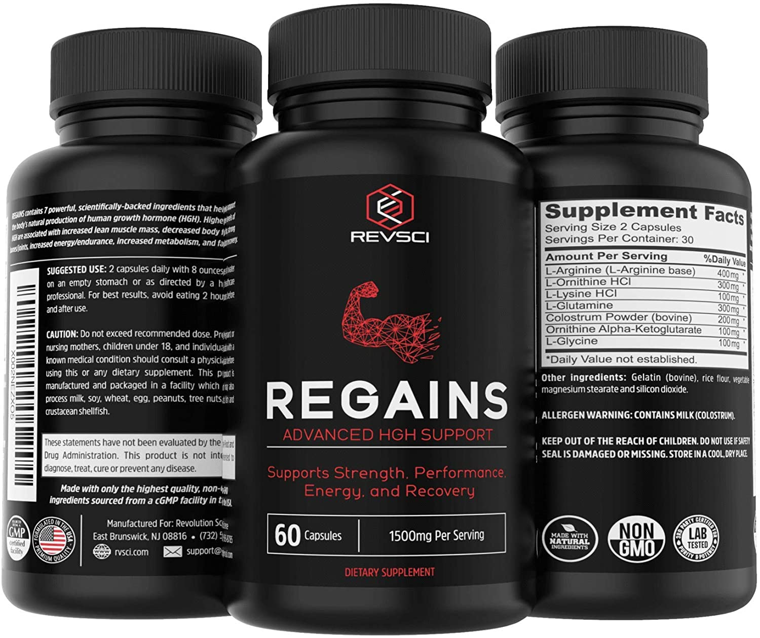 HGH Supplements for Men - Regains Naturally Stimulate Human Growth Hormone for Men - HGH for Men, Muscle Building, Muscle Growth Supplements for Men & Women, Amino Acid & Bovine Colostrum, 60 Capsules