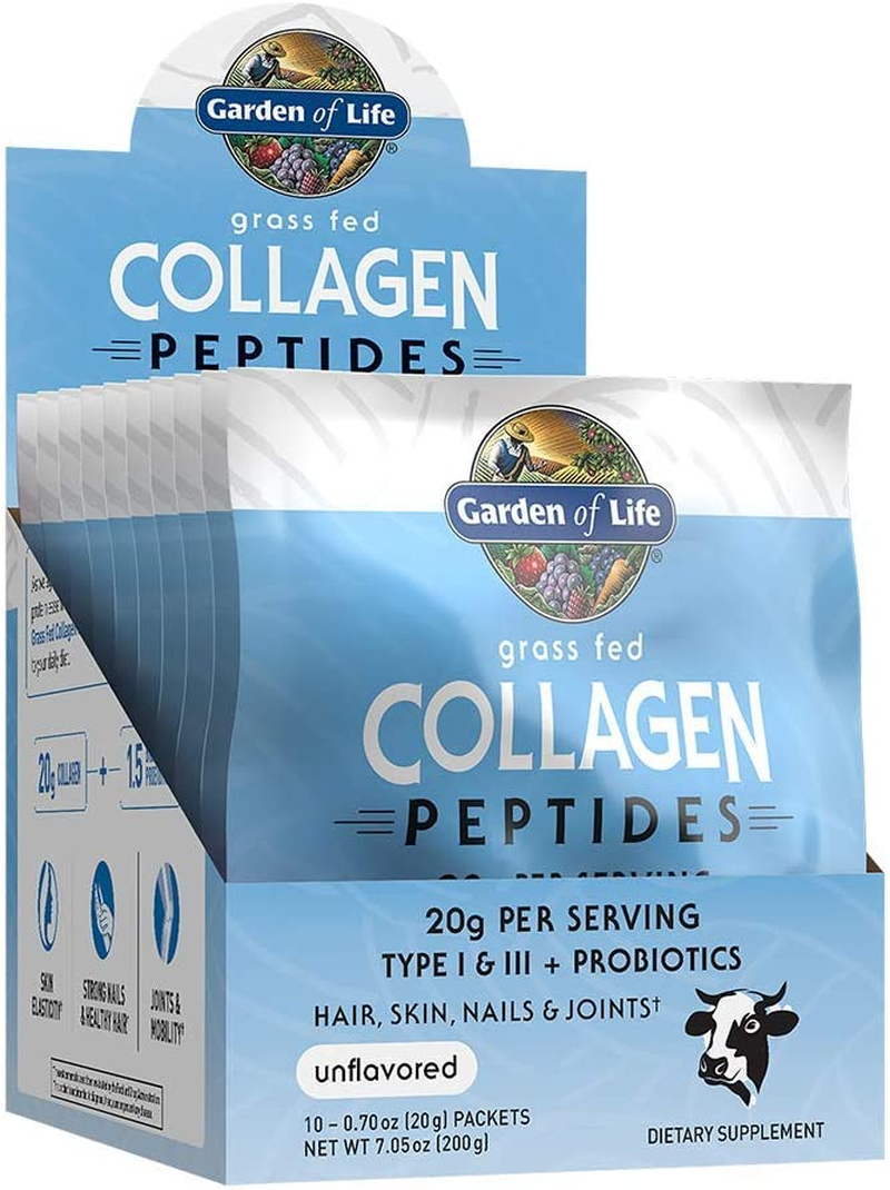 Grass Fed Collagen Peptides Powder – Unflavored Collagen Powder for Women Men Hair Skin Nails Joints, Hydrolyzed Collagen Protein Supplements, Post Workout, 0.70 Oz - 10 Count