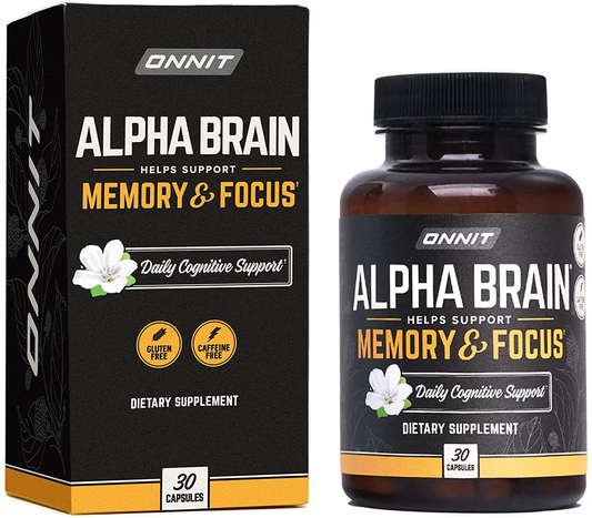 Alpha Brain Premium Nootropic Brain Supplement, 30 Count, for Men & Women - Caffeine-Free Focus Capsules for Concentration, Brain & Memory Support - Brain Booster Cat'S Claw, Bacopa, Oat Straw