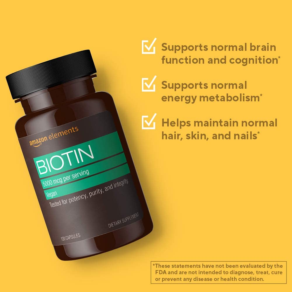 Vegan Biotin 5000 Mcg - Hair, Skin, Nails - 130 Capsules (4 Month Supply) (Packaging May Vary)