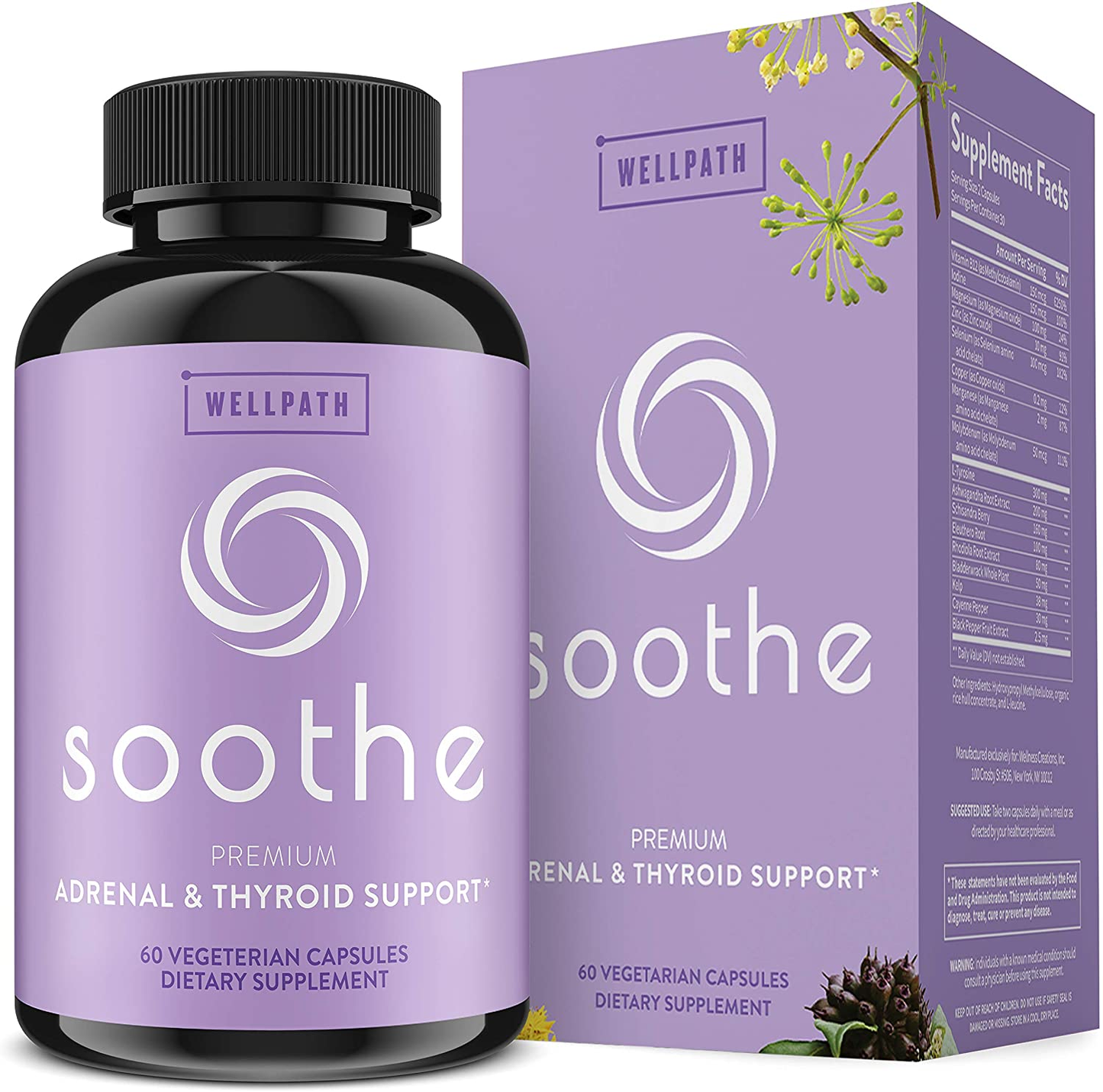 Soothe Thyroid Support & Adrenal Support Supplement - Cortisol Manager - Supports Energy, Metabolism, Adrenal Fatigue & Stress Response - 60 Ct by