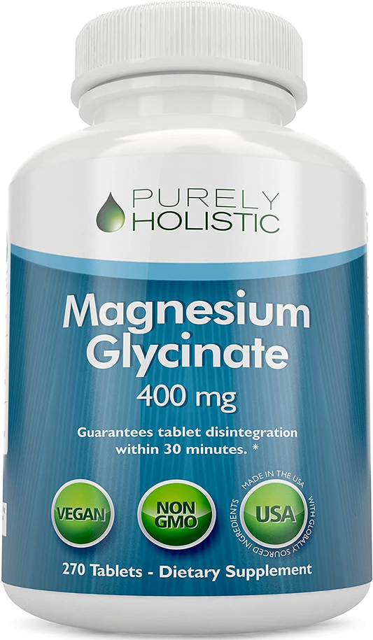 Magnesium Glycinate 400Mg - 100% More 270 Magnesium Tablets (Not Capsules), Highly Bioavailable, Non Buffered, Vegan and Vegetarian - Cramp Defense