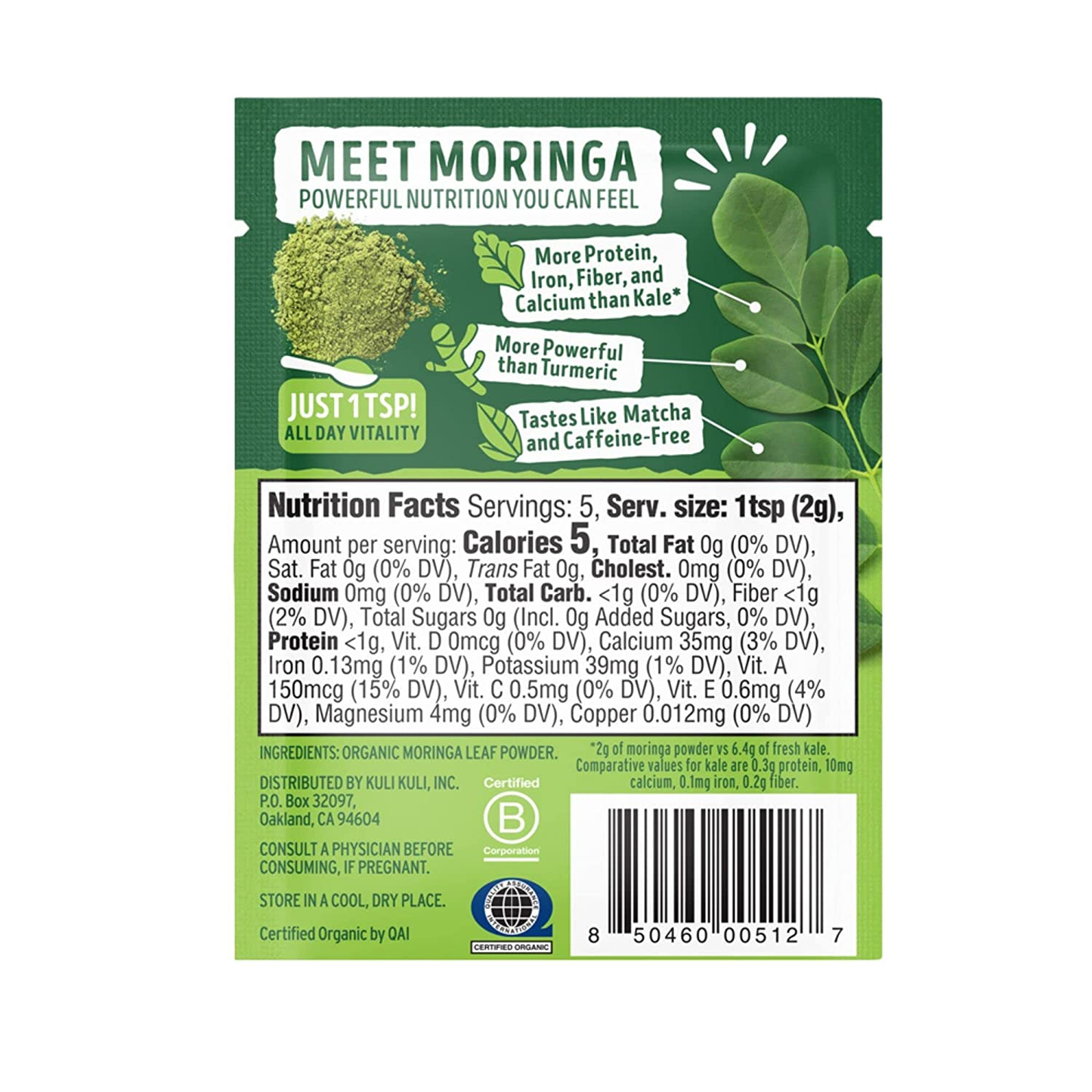 Moringa Oleifera Organic Leaf Powder & Green Smoothie, 100% Pure USDA Certified & Non-Gmo Moringa Powder, Great with Smoothies, Tea, and Food, 0.4 Ounce, Pack of 20 (KK_PM)