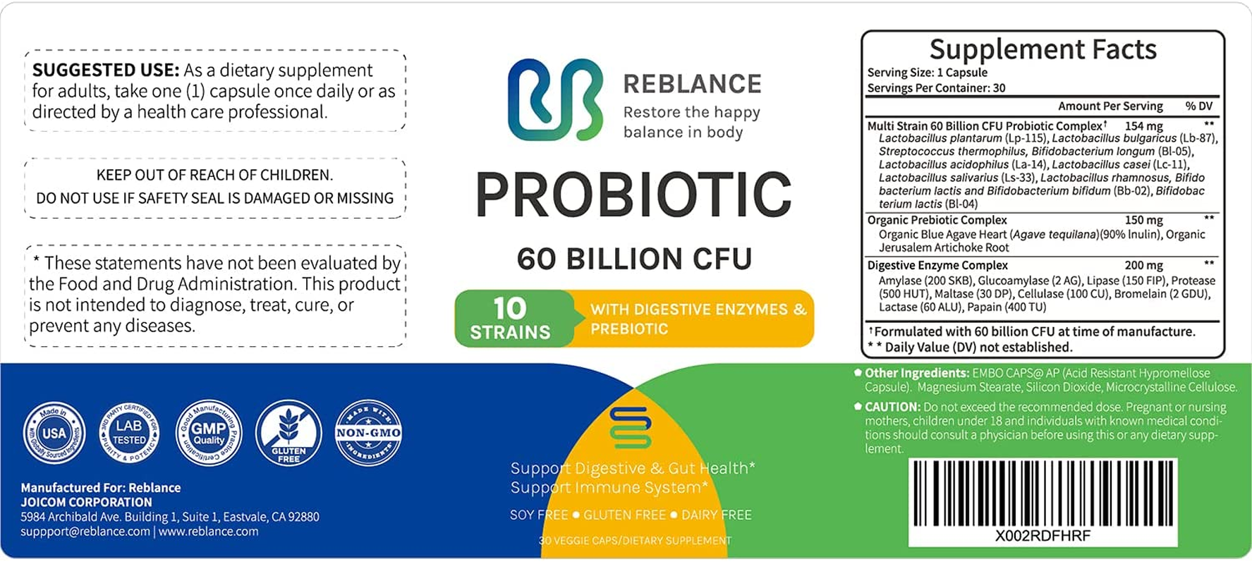 Probiotics 60 Billion CFU with 10 Probiotic Strains -  Probiotics for Men & Women, Natural, Shelf Stable Probiotic Supplement Support Digestive & Immune Health, 30 Veg Capsules