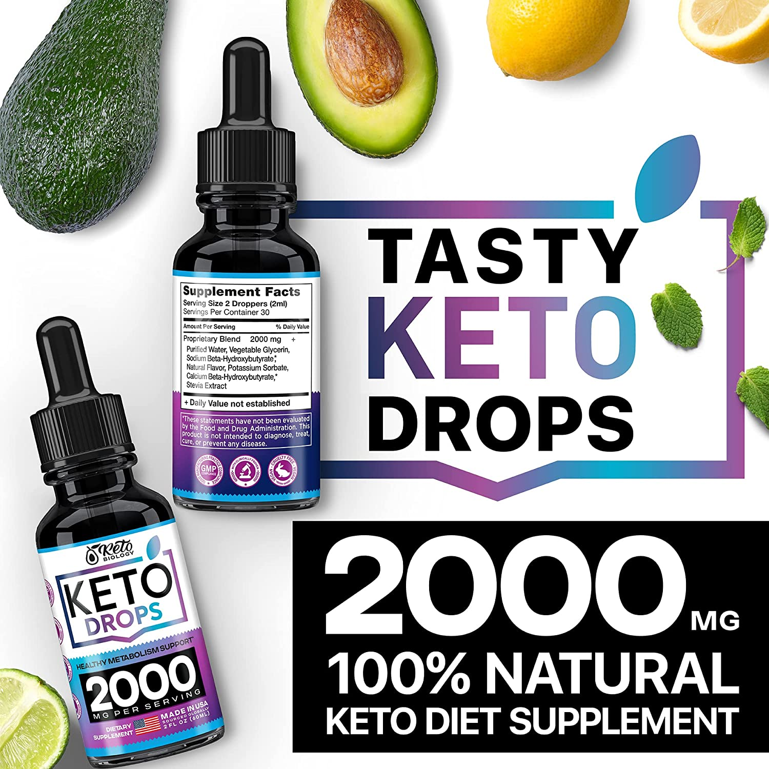 Keto Diet Drops with BHB Exogenous Ketones - Made in USA - Fat Burner & Appetite Suppressant - Natural Keto Liquid - Keto Weight Loss