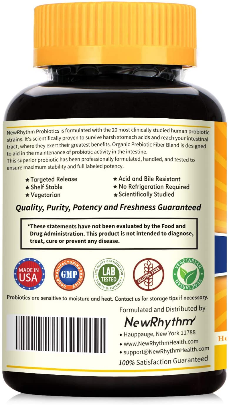 Probiotics 50 Billion CFU 20 Strains, 60 Veggie Capsules, Targeted Release Technology, Stomach Acid Resistant, No Need for Refrigeration, Non-Gmo, Gluten Free