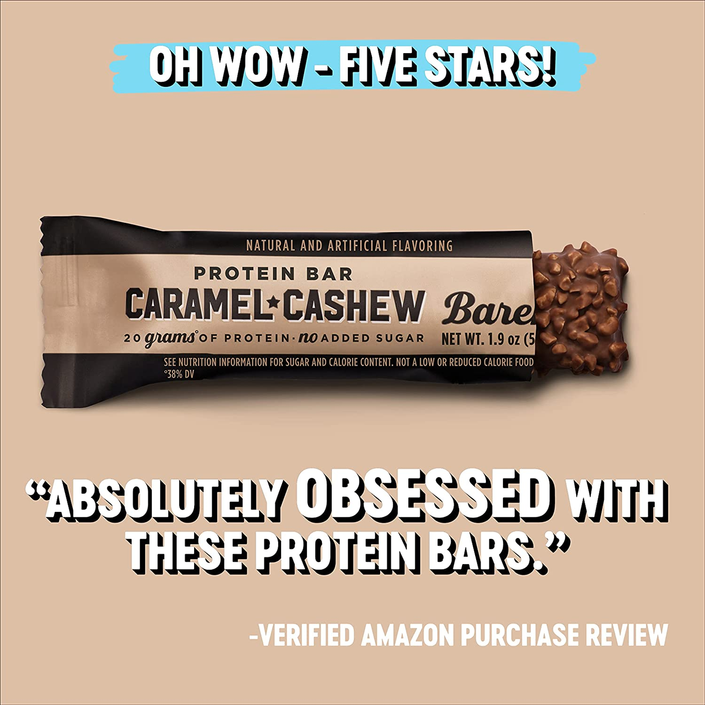 Protein Bars Caramel Cashew - 12 Count, 1.9Oz Bars - Protein Snacks with 20G of High Protein - Low Carb Protein Bar with No Added Sugar - Perfect on the Go Low Carb Snack & Breakfast Bars