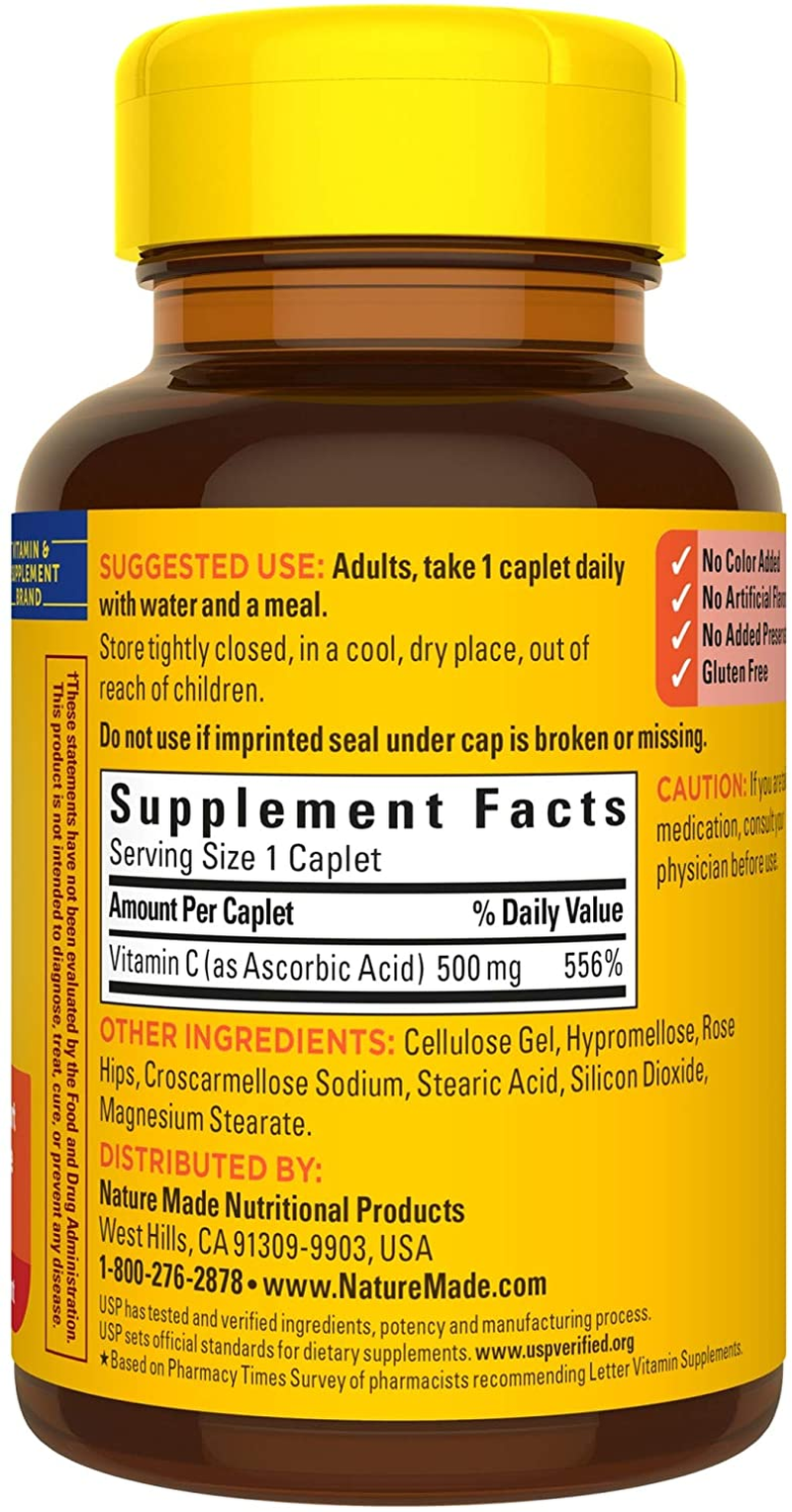 Vitamin C 500 Mg Caplets with Rose Hips, 130 Count