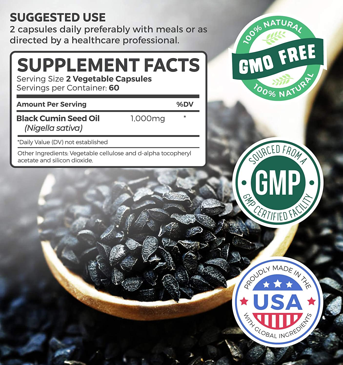 Black Seed Oil - 120 Softgel Capsules (Non-Gmo & Vegetarian) Premium Cold-Pressed Nigella Sativa Producing Pure Black Cumin Seed Oil with Vitamin E - 500Mg Each, 1000Mg per Serving