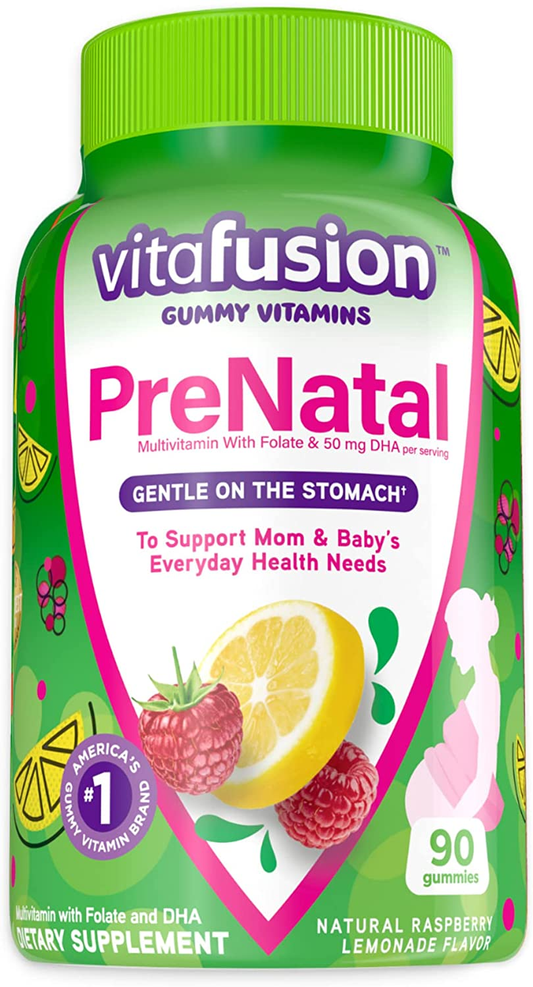 Prenatal Gummy Vitamins, Lemon & Raspberry Lemonade Flavored Pregnancy Vitamins for Women, 90 Count