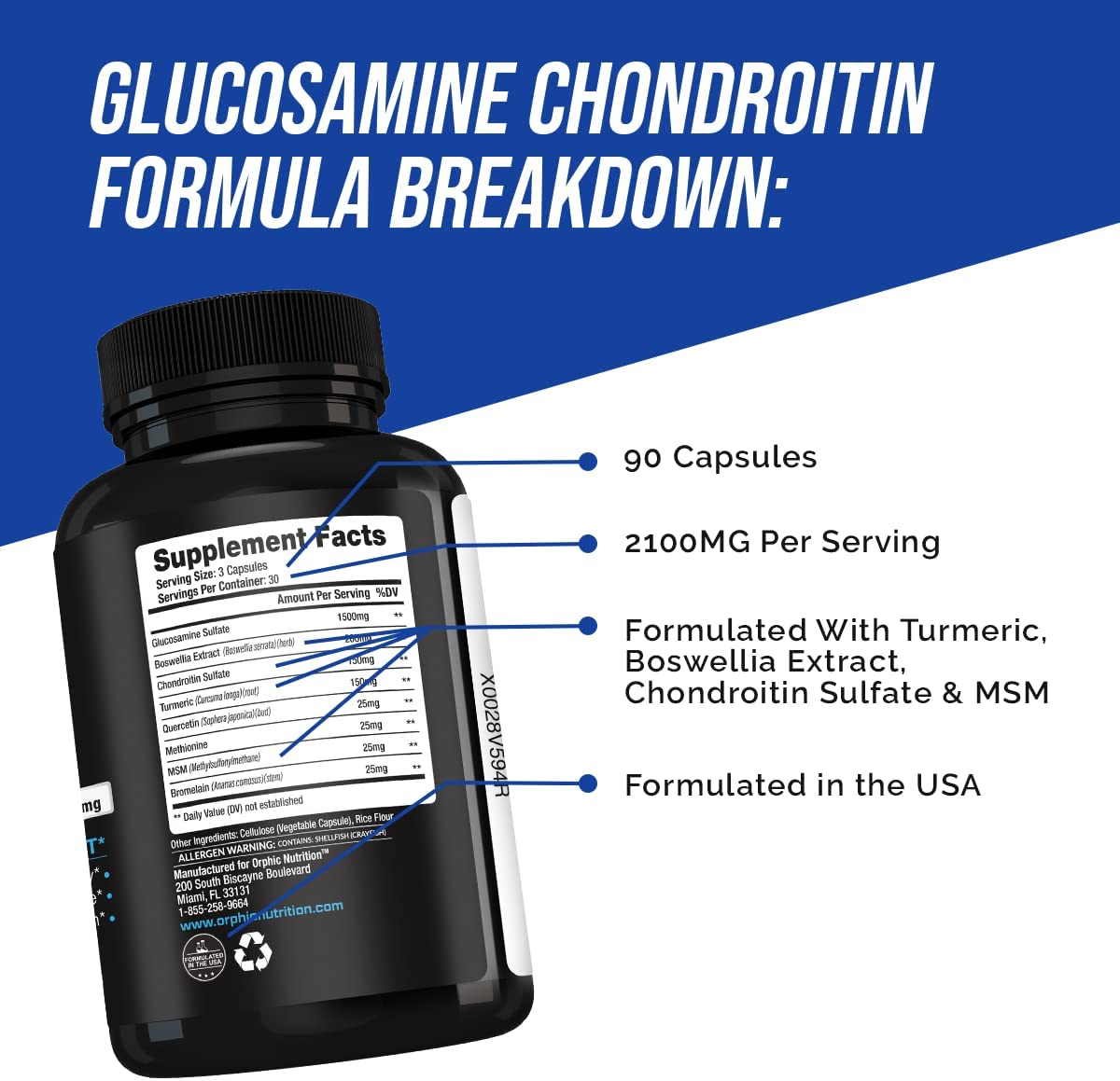 Glucosamine Chondroitin - Turmeric & MSM 2100MG Supplements to Support Joint Cartilage Health* - S​Upports Mobility and the Body'S Normal, Healthy Inflammatory Response* - for Men & Women