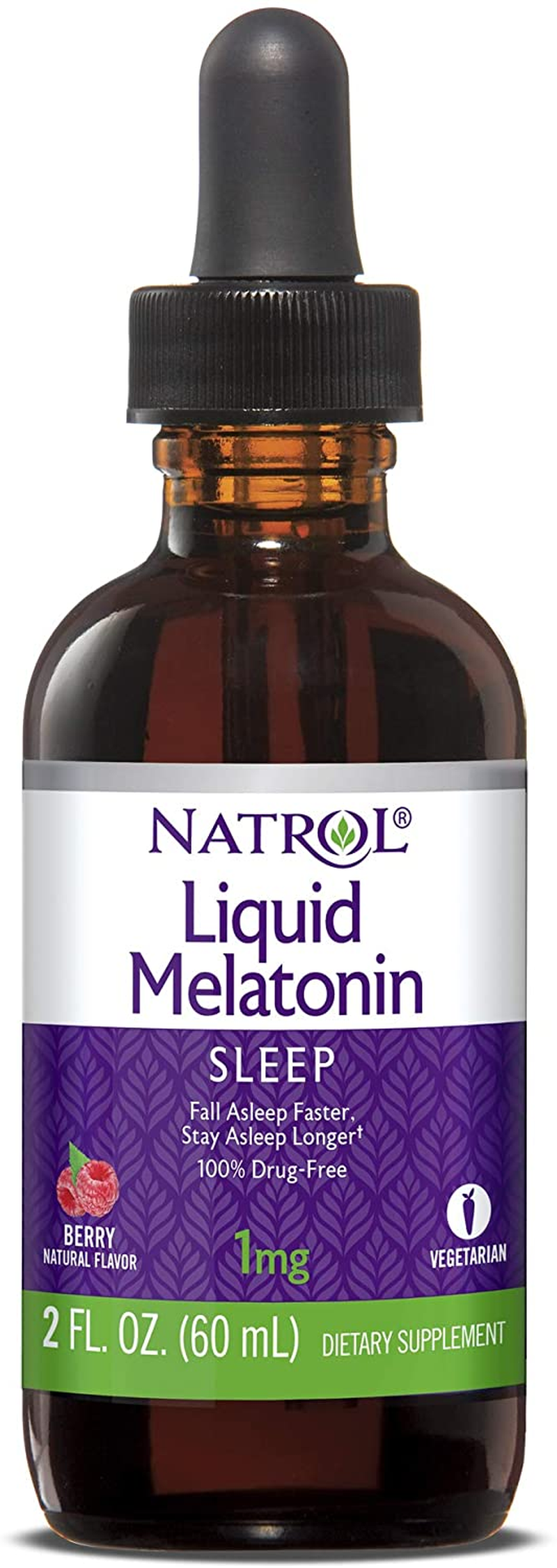 Liquid Melatonin Tincture, Helps You Fall Asleep Faster, Stay Asleep Longer, Faster Absorption, 100% Vegetarian, Berry Flavor, 1Mg, 2 Fl. Ounce Tincture Bottle