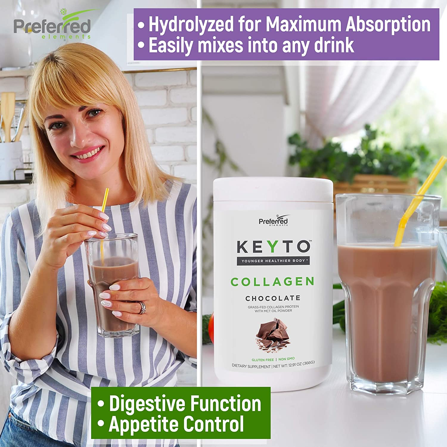 Keto Collagen Protein Powder with MCT Oil – Keto and Paleo Friendly Grass Fed and Pasture Raised Hydrolyzed Collagen Peptides – Fits Low Carb Diet and Keto Snacks – KEYTO Chocolate Flavor