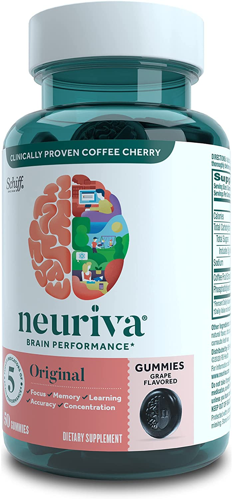 Nootropic Brain Supplement - Memory, Focus, Concentration, Accuracy, Learning -  Original Gummies (50 Count Bottle), Grape Flavor